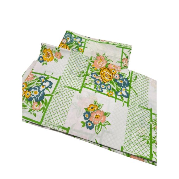 Vtg Cannon Monticello Floral Trellis Green Twin Flat Sheet ONLY USA Set of 2 - Picture 3 of 5